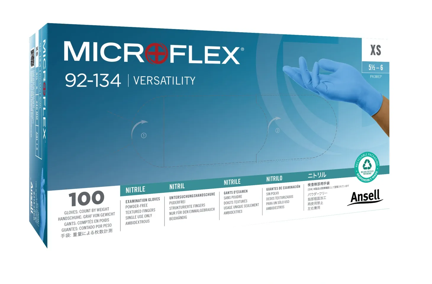Ansell Microflex 92-134 Nitrilhandschuhe blau puderfrei, VE 1000 Stück