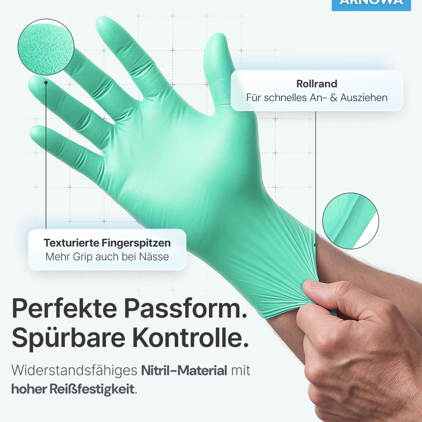 ARNOMED RAINBOW NITRIL PEPPERMIINT GREEN Nitrilhandschuhe mintgrün puderfrei, VE 100 Stück