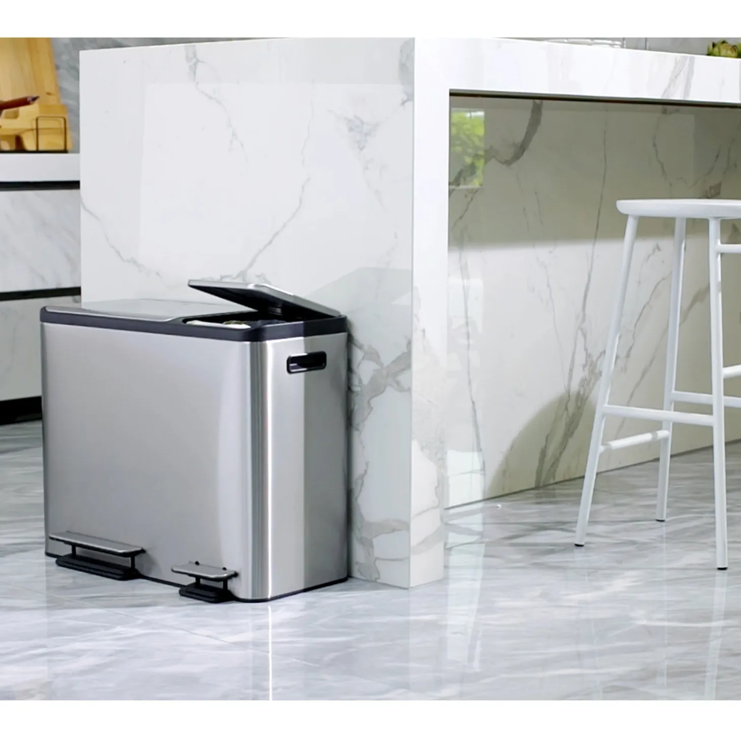 EKO EcoCasa Tretmülltrenner Edelstahl 1x30 und 1x15 Liter