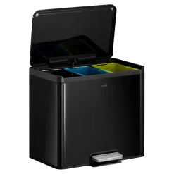 EKO Essential 2 Recycler Treteimer 3 x 9 Liter Klappdeckel Edelstahl mit Pedal