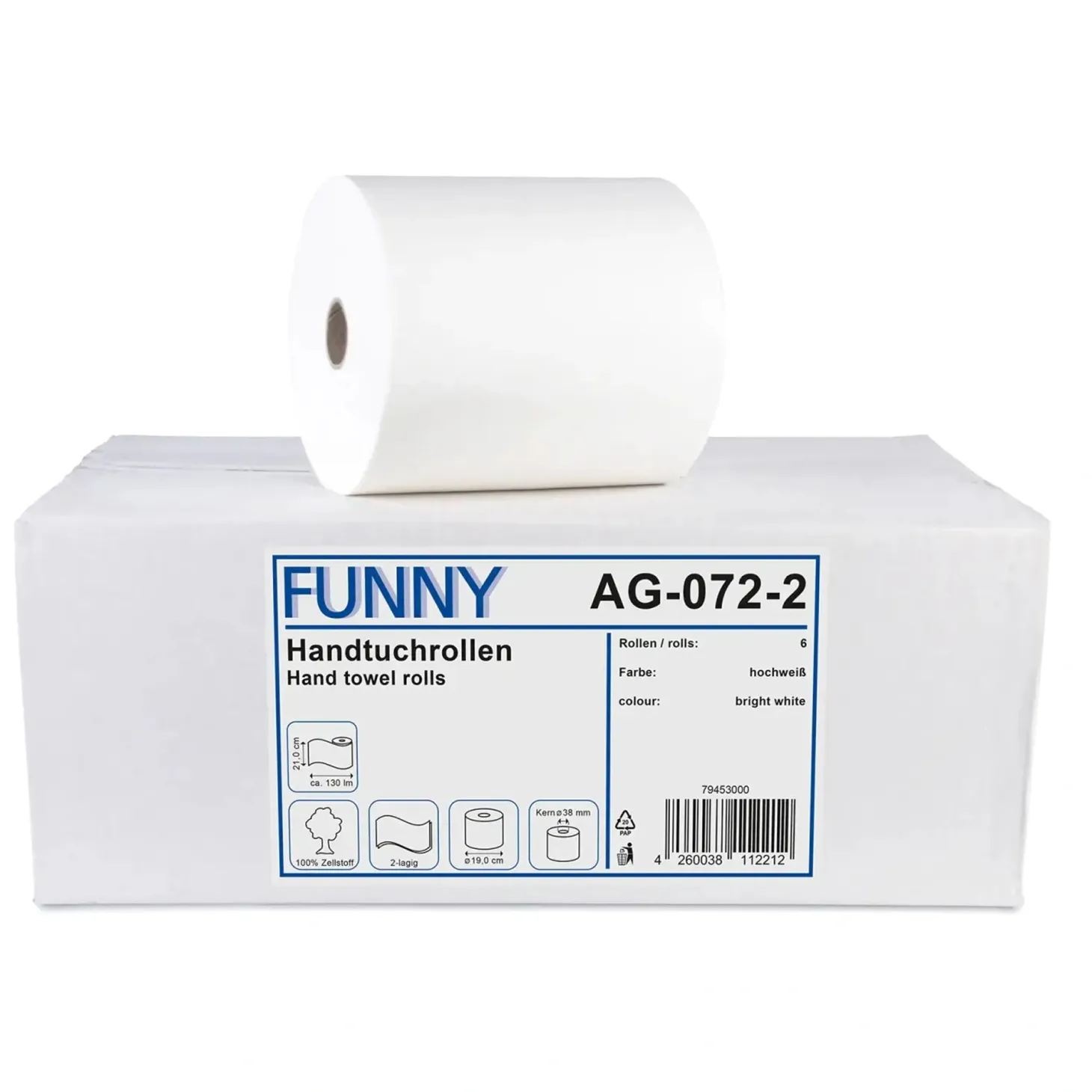 FUNNY Handtuchrolle Autocut 2-lagig, hochweiß, 130 Meter, 21 cm
