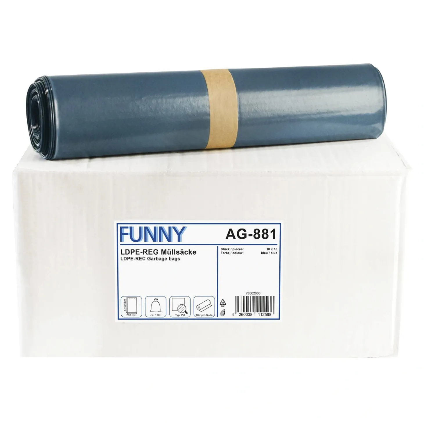 FUNNY LDPE-Regenerat Müllsäcke 120 Liter, blau, 100 my (Typ 150)