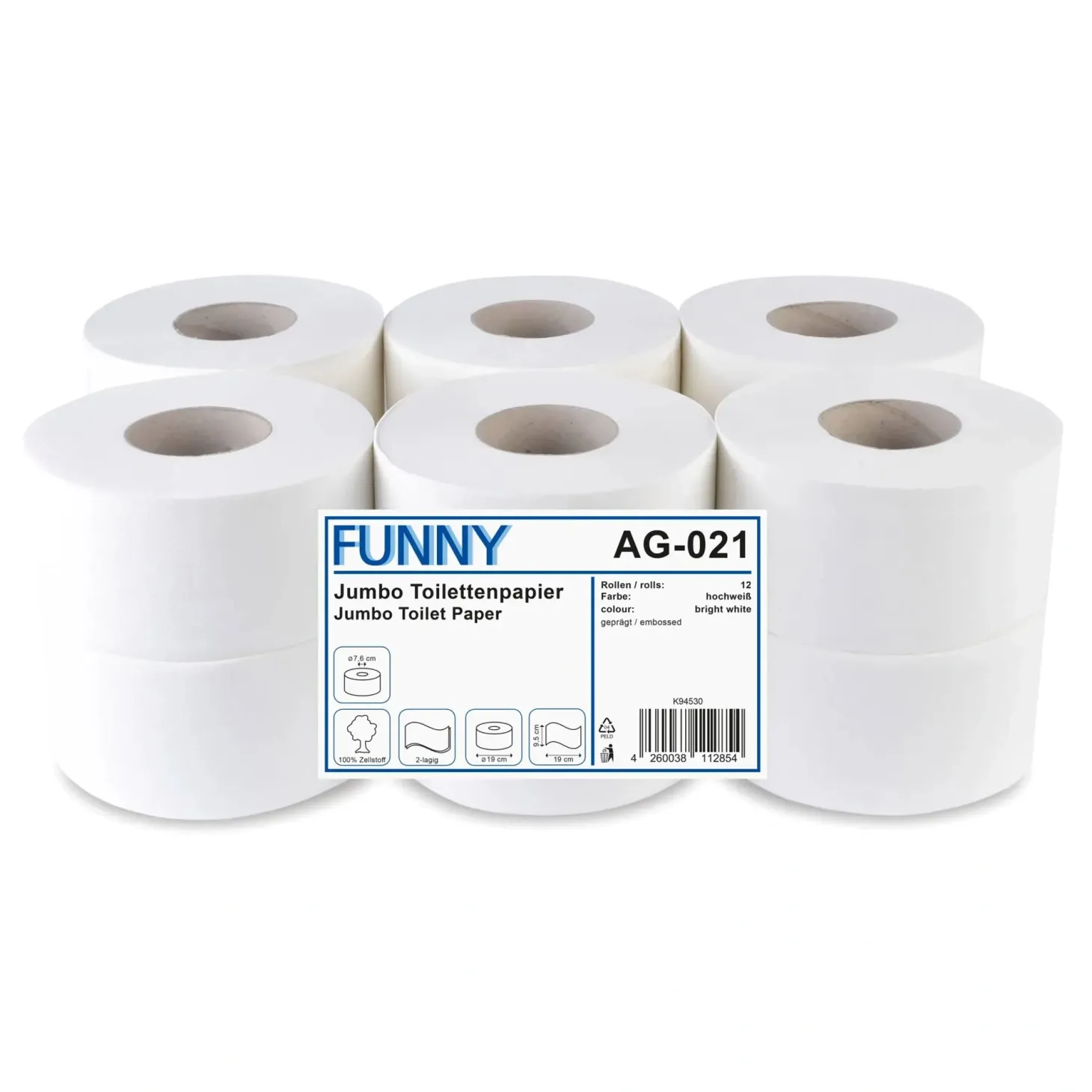 FUNNY Mini-Jumbo-Toilettenpapier 2-lagig, hochweiß, 758 Blatt