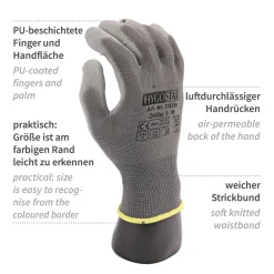 Hygostar Black Ace Feinstrickhandschuhe mit Polyurethan-Beschichtung grau, VE 120 Paar