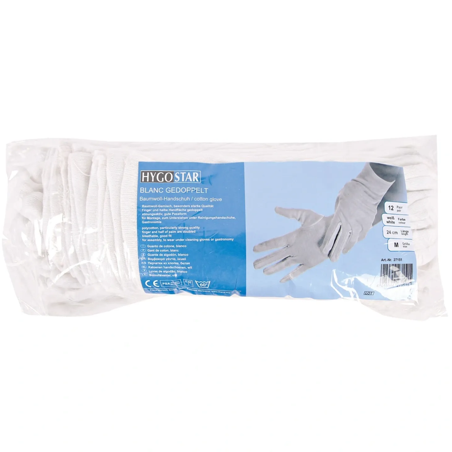 Hygostar Blanc Doubled Baumwollhandschuhe weiß, VE 300 Paar