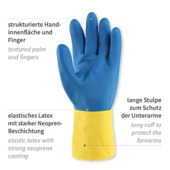 Hygostar Conqueror ll Chemikalienschutzhandschuhe mit Neopren-Beschichtung gelb/blau, VE 50 Paar