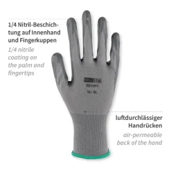 Hygostar Craft Feinstrickhandschuhe mit Nitril-Beschichtung grau, VE 120 Paar