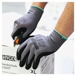 Hygostar Ergo Flex Feinstrickhandschuhe mit Nitrilschaum und PU-Beschichtung grau/schwarz, VE 120 Paar