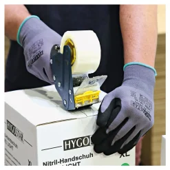Hygostar Ergo Flex Feinstrickhandschuhe mit Nitrilschaum und PU-Beschichtung grau/schwarz, VE 120 Paar