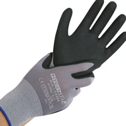 Hygostar Ergo Flex Feinstrickhandschuhe mit Nitrilschaum und PU-Beschichtung grau/schwarz, VE 120 Paar