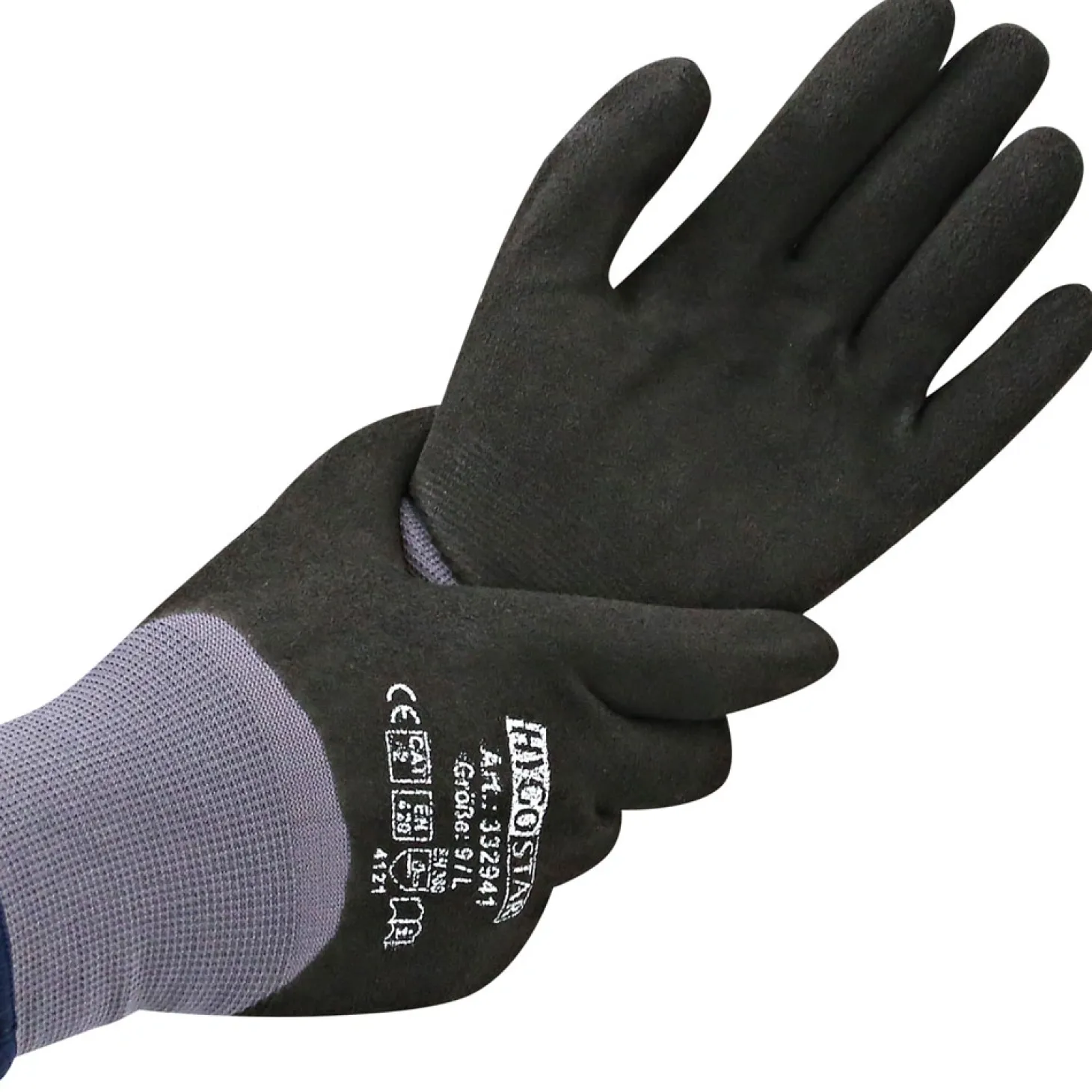 Hygostar Ergo Flex Feinstrickhandschuhe mit Nitrilschaum und PU-Beschichtung grau/schwarz, VE 120 Paar