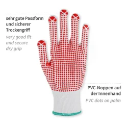 Hygostar Structa Strick Arbeitshandschuhe mit PVC-Beschichtung weiß/rot, VE 120/240 Paar
