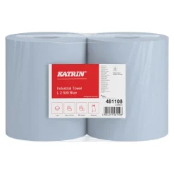 Katrin 481108 L Industrieputztuchrolle mit Zwischenverleimung blau, 2-lagig, 22 cm breit, 500 Tücher