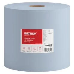 Katrin 464118 L Industrieputztuchrolle mit Zwischenverleimung blau, 2-lagig, 22 cm breit, 1000 Tücher