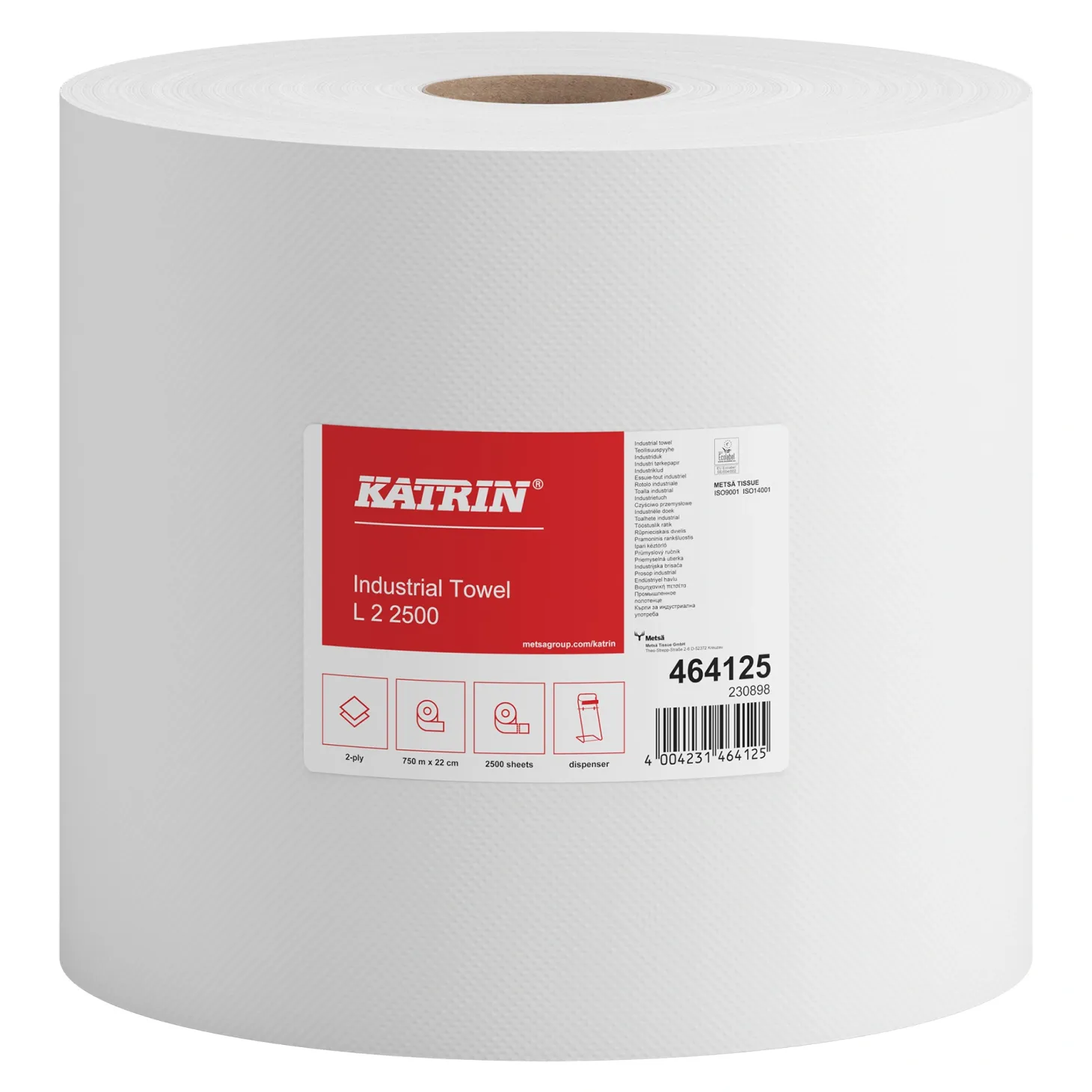 Katrin 464125 L Industrieputztuchrolle 2-lagig, 22 cm breit, 2500 Tücher