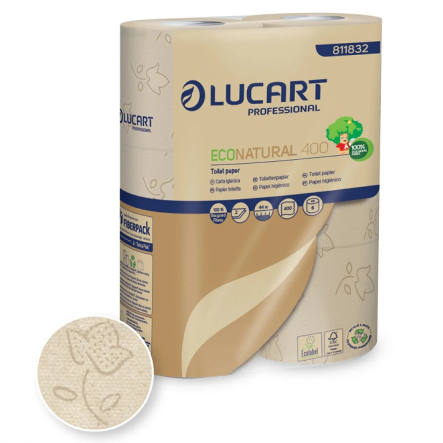 Lucart EcoNatural 400 Toilettenpapier Kleinrolle 2-lagig, 400 Blatt
