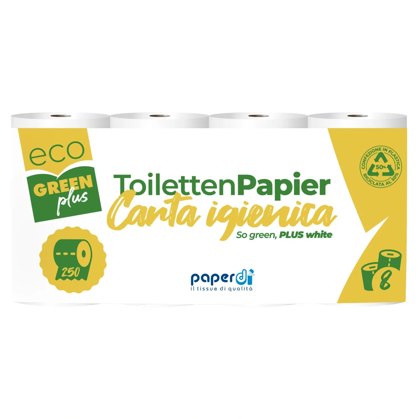 Paperdi EcoGreen plus Toilettenpapier Kleinrolle, 2-lagig, 250 Blatt