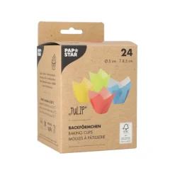 PAPSTAR Backförmchen Ø 5 cm, 8,5 cm farbig sortiert "Tulip", 6 x 24 Stück