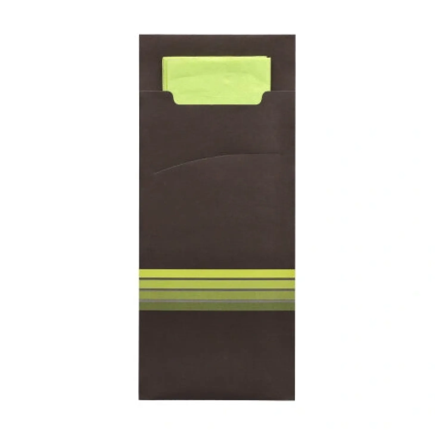PAPSTAR Bestecktaschen 20 cm x 8,5 cm schwarz/limone "Stripes" inkl. farbiger Serviette 33 x 33 cm 2-lag.