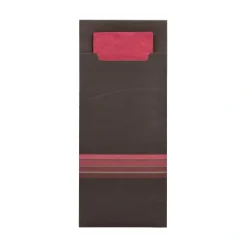PAPSTAR Bestecktaschen 20 cm x 8,5 cm schwarz/bordeaux "Stripes" inkl. farbiger Serviette 33 x 33 cm 2-lag.