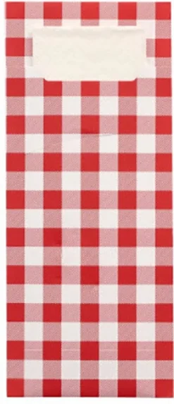 PAPSTAR Bestecktaschen 20 cm x 8,5 cm rot "Vichy Karo" inkl. weißer Serviette 33 x 33 cm 2-lag.