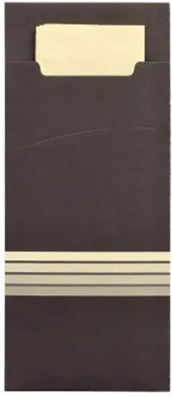 PAPSTAR Bestecktaschen 20 cm x 8,5 cm schwarz/creme "Stripes" inkl. farbiger Serviette 33 x 33 cm 2-lag.