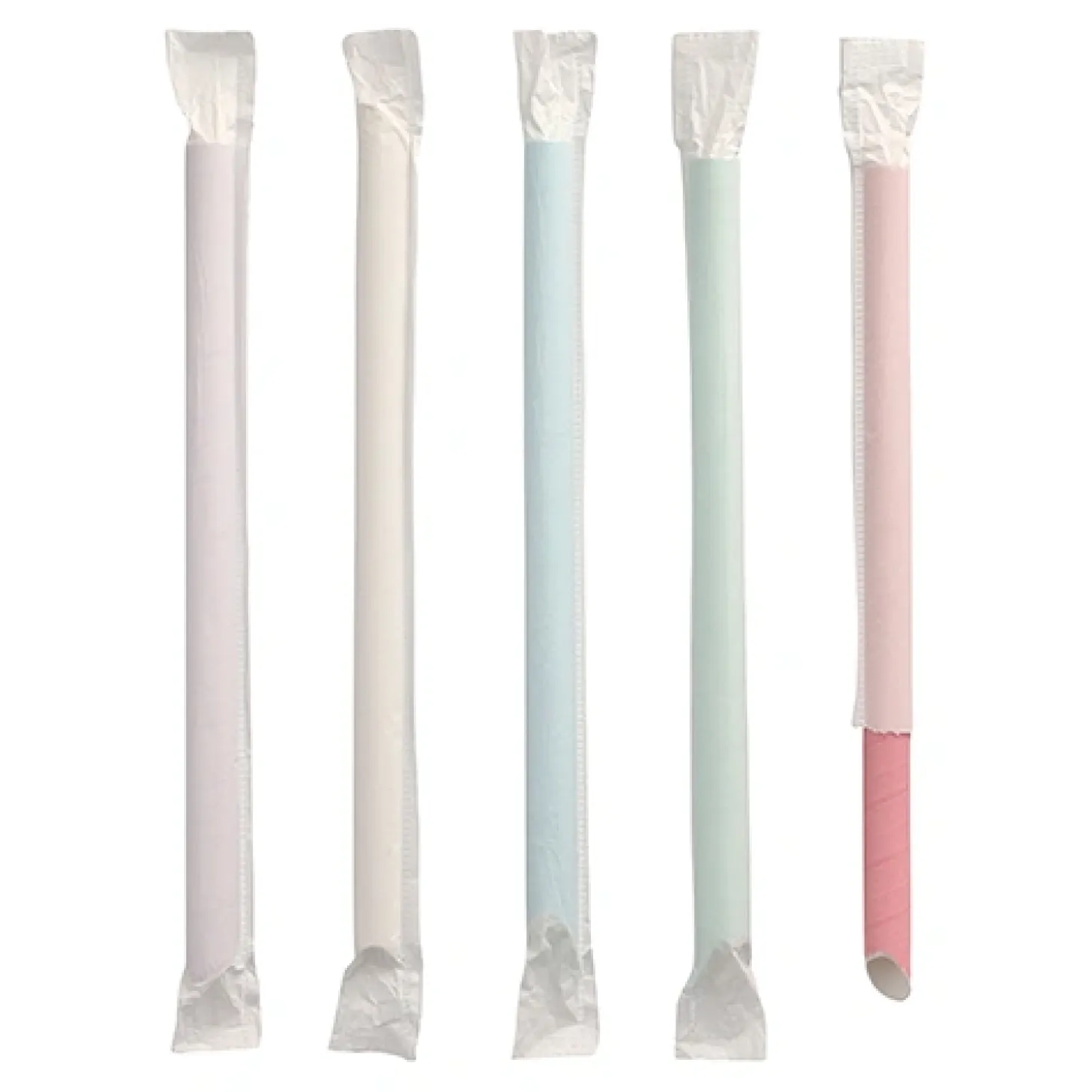 PAPSTAR Bubble Tea Halme Papier Ø 12 mm, 20 cm farbig sortiert einzeln gehüllt, einseitig spitz