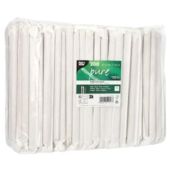 PAPSTAR Bubble Tea Halme Papier "pure" Ø 12 mm, 20 cm braun einzeln gehüllt, einseitig spitz