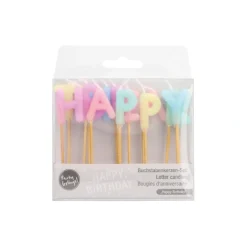 PAPSTAR Buchstabenkerzen-Set pastell 8 cm "Happy Birthday"