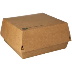 PAPSTAR Burgerboxen, Pappe 9 cm x 18,5 cm x 18,5 cm braun "100% Fair" extra groß