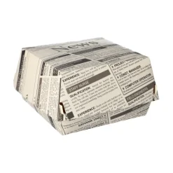 PAPSTAR Burgerboxen, Pappe 7 cm x 12,5 cm x 12,5 cm "Newsprint" groß