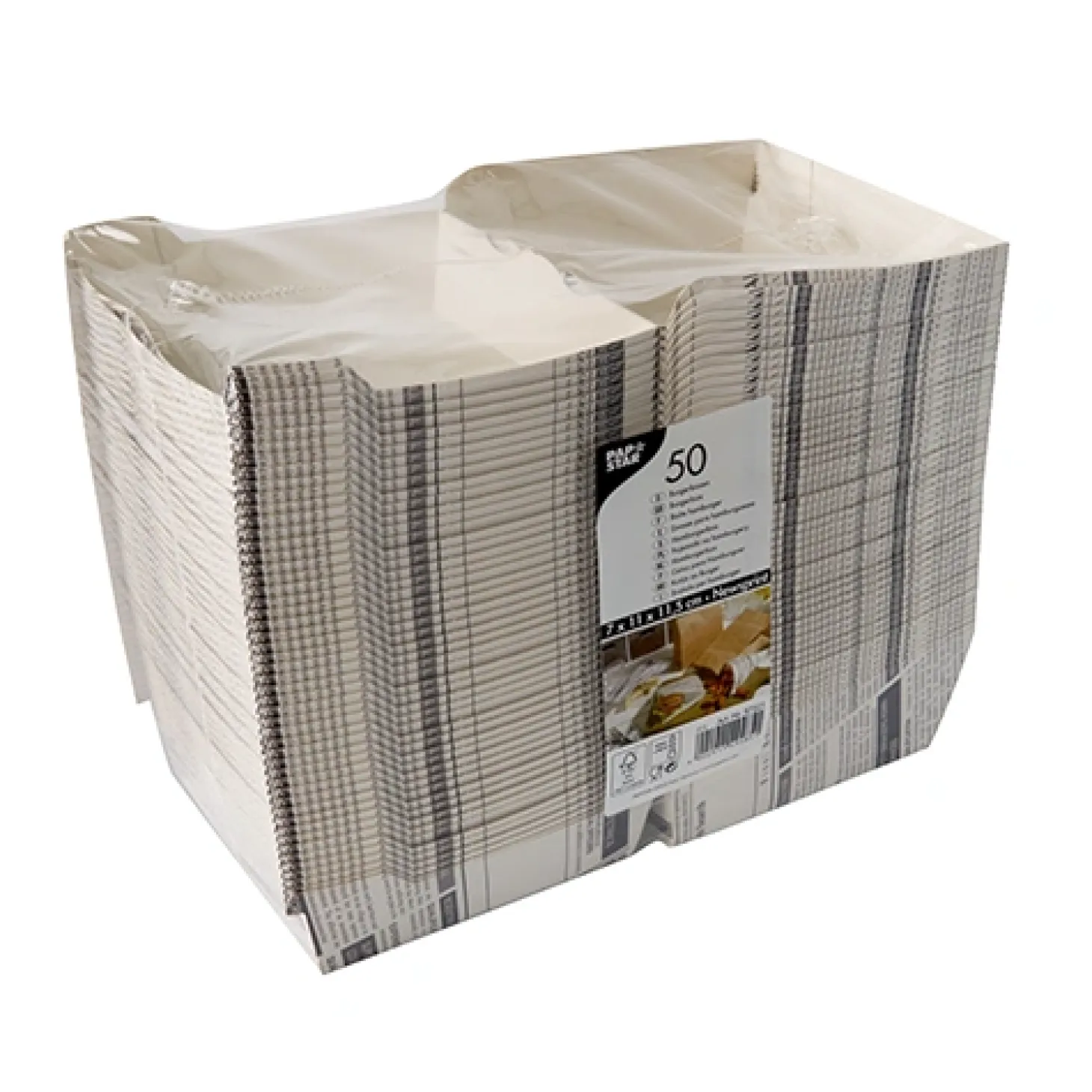 PAPSTAR Burgerboxen, Pappe 7 cm x 12,5 cm x 12,5 cm "Newsprint" groß