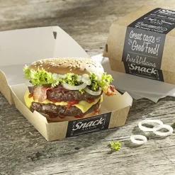 PAPSTAR Burgerboxen, Pappe "pure" 7 cm x 9 cm x 9 cm "Good Food" klein