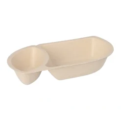 PAPSTAR Conpax (LM) Snacktrays Zuckerrohr 2-geteilt 3,2 cm x 9,7 cm x 17,6 cm natur