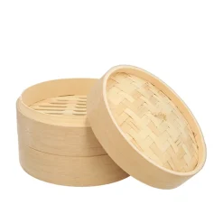 PAPSTAR Dampfgarer Bambus "ASIA" Ø 18 cm, 13,5 cm 3-teilig, 8 x 1 Stück