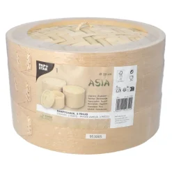 PAPSTAR Dampfgarer Bambus "ASIA" Ø 25 cm, 16 cm 3-teilig, 4 x 1 Stück