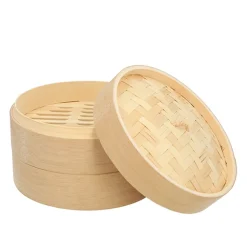 PAPSTAR Dampfgarer Bambus "ASIA" Ø 21 cm, 13,5 cm 3-teilig, 8 x 1 Stück