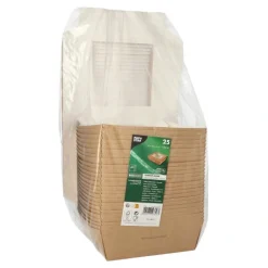 PAPSTAR Feinkostboxen, Pappe mit Sichtfenster aus PLA eckig 1000 ml 16 cm x 16 cm x 5 cm braun