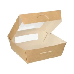 PAPSTAR Feinkostboxen, Pappe mit Sichtfenster aus PLA eckig 750 ml 14 cm x 14 cm x 5 cm braun