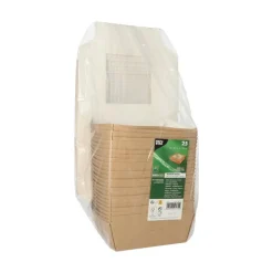 PAPSTAR Feinkostboxen, Pappe mit Sichtfenster aus PLA eckig 750 ml 14 cm x 14 cm x 5 cm braun