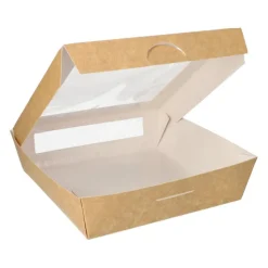 PAPSTAR Feinkostboxen, Pappe mit Sichtfenster aus PLA eckig 1500 ml 19 cm x 19 cm x 5 cm braun