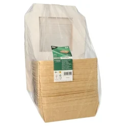 PAPSTAR Feinkostboxen, Pappe mit Sichtfenster aus PLA eckig 1500 ml 19 cm x 19 cm x 5 cm braun