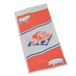PAPSTAR Fleischerbeutel, Kraftpapier, gefädelt 28 cm x 14 cm x 6 cm weiß mit Druck, klein
