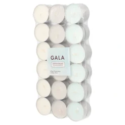 PAPSTAR "GALA" Duftlichte Ø 3,8 cm, 1,7 cm weiß - Cotton Dreams "Ton in Ton", 8 x 36 Stück