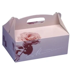 PAPSTAR Gebäck-Kartons, Pappe eckig 23 cm x 16 cm x 9 cm rosé mit Tragegriff