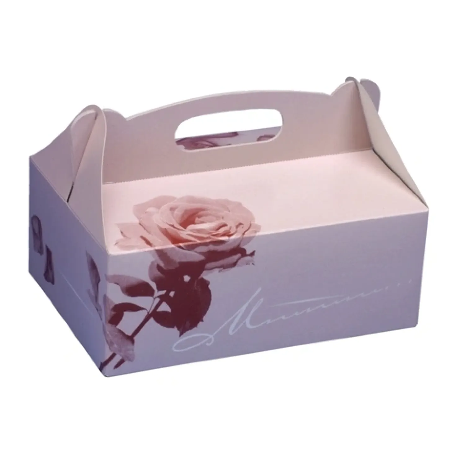PAPSTAR Gebäck-Kartons, Pappe eckig 20 cm x 13 cm x 9 cm rosé mit Tragegriff