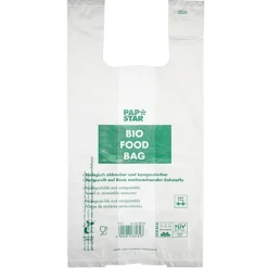 PAPSTAR Hemdchen-Tragetaschen, Bio-Folie 55 cm x 28 cm x 20 cm transparent Knotenbeutel auf Rolle