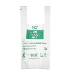 PAPSTAR Hemdchen-Tragetaschen, Bio-Folie 47 cm x 22 cm x 13 cm transparent Knotenbeutel auf Rolle, 20 x 100 Stück
