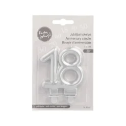PAPSTAR Jubiläumskerzen mit Halter 7 cm silber "18"