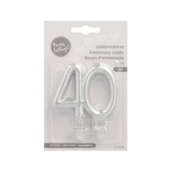 PAPSTAR Jubiläumskerzen mit Halter 7 cm silber "40"
